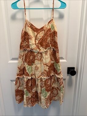 mahina Rust and Cream Tiered Paisley Sundress with Green Accents